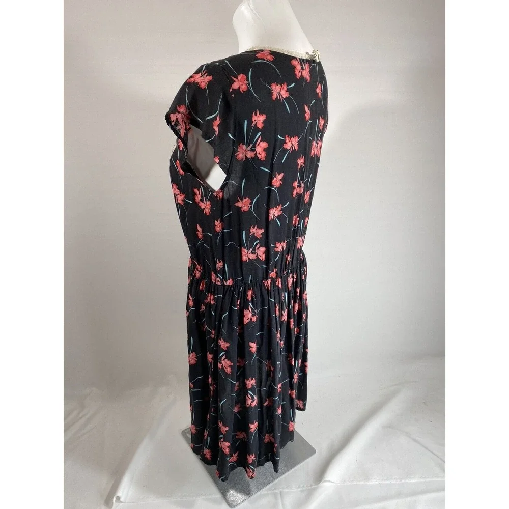 Free People Tunic Top Womens 4‎ Black Embroidered Floral Boho Hippie